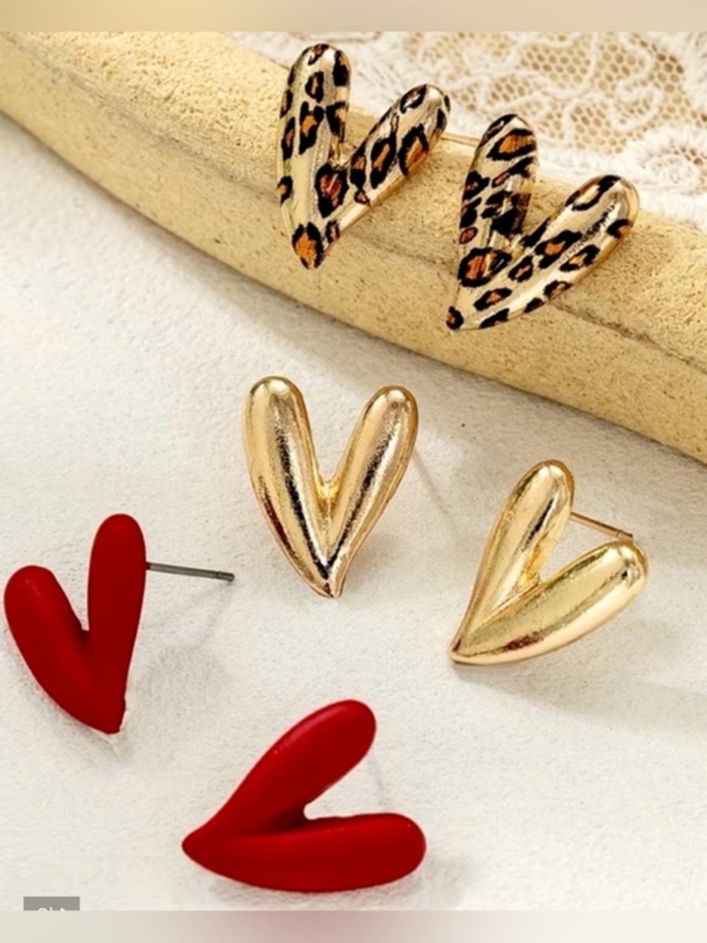Sleek Set Stud Earrings — Red, Gold & Leopard Print